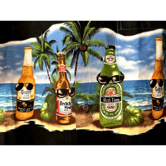 Hawaiian shirt Pacific Legend XL beer bottles palm trees made in Hawaii black - Picture 2 of 16